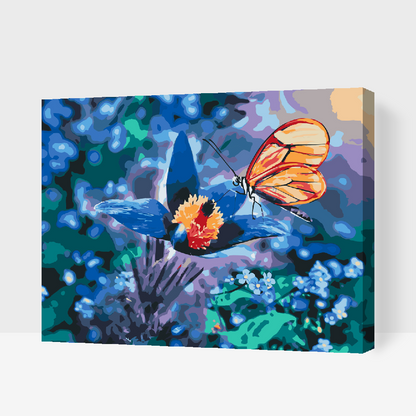Paint by Numbers - Sommerfugl på en blå blomst