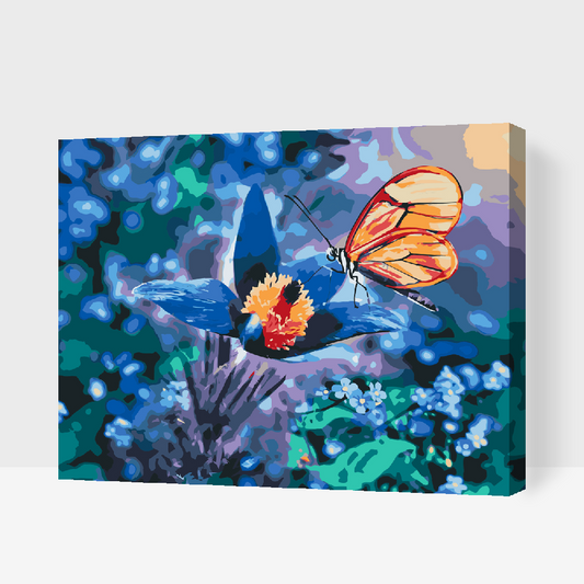 Paint by Numbers - Sommerfugl på en blå blomst