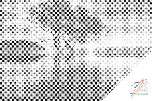 Mal-med-prikker -  Solnedgang ved søen