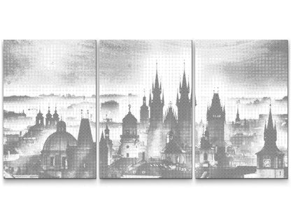 Mal-med-prikker -  Panorama af Prag (sæt af 3)
