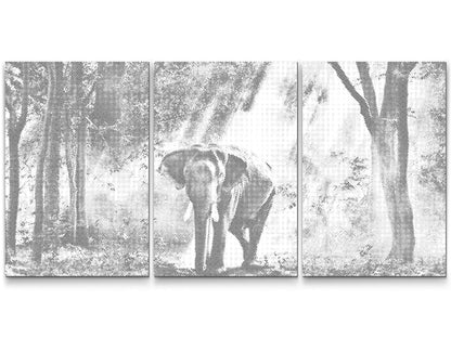 Mal-med-prikker -  Pragtfuld elefant i skoven (sæt af 3)