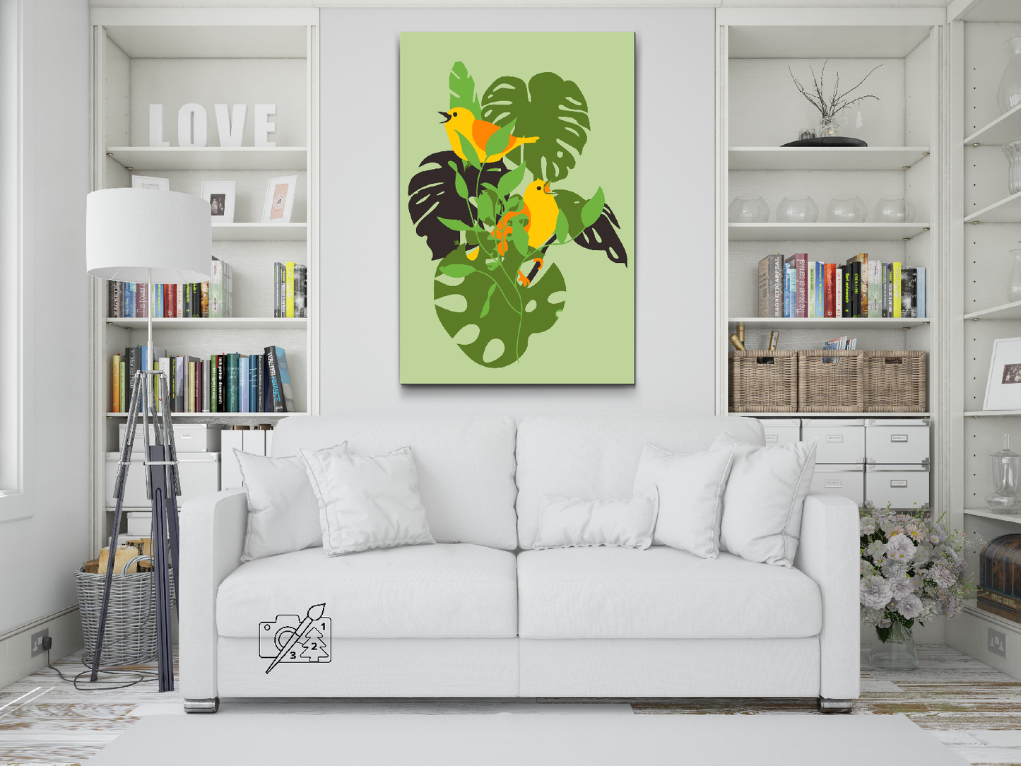 Paint by Numbers - Fugle på en Monstera