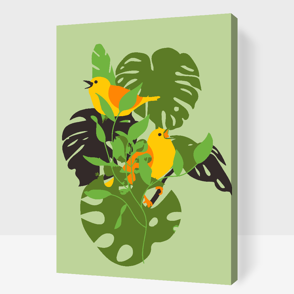Paint by Numbers - Fugle på en Monstera