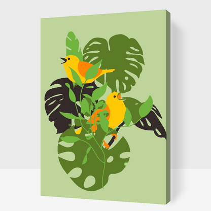 Paint by Numbers - Fugle på en Monstera