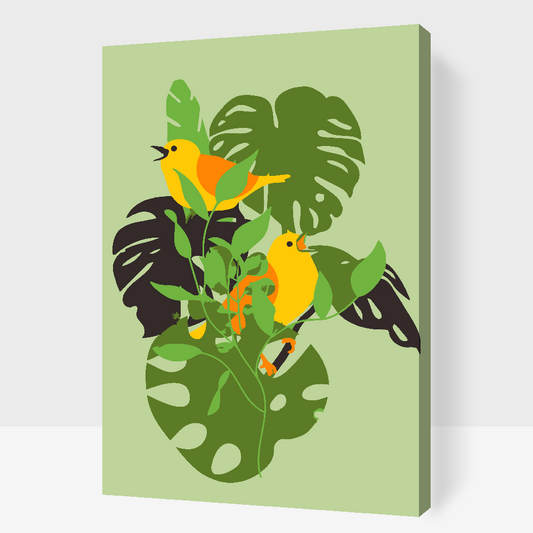 Paint by Numbers - Fugle på en Monstera