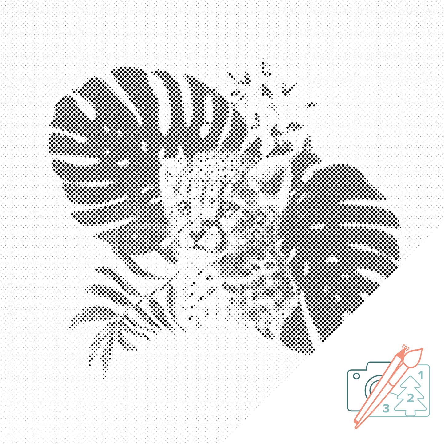 Mal-med-prikker -  Leopardungen og monsteraplanten
