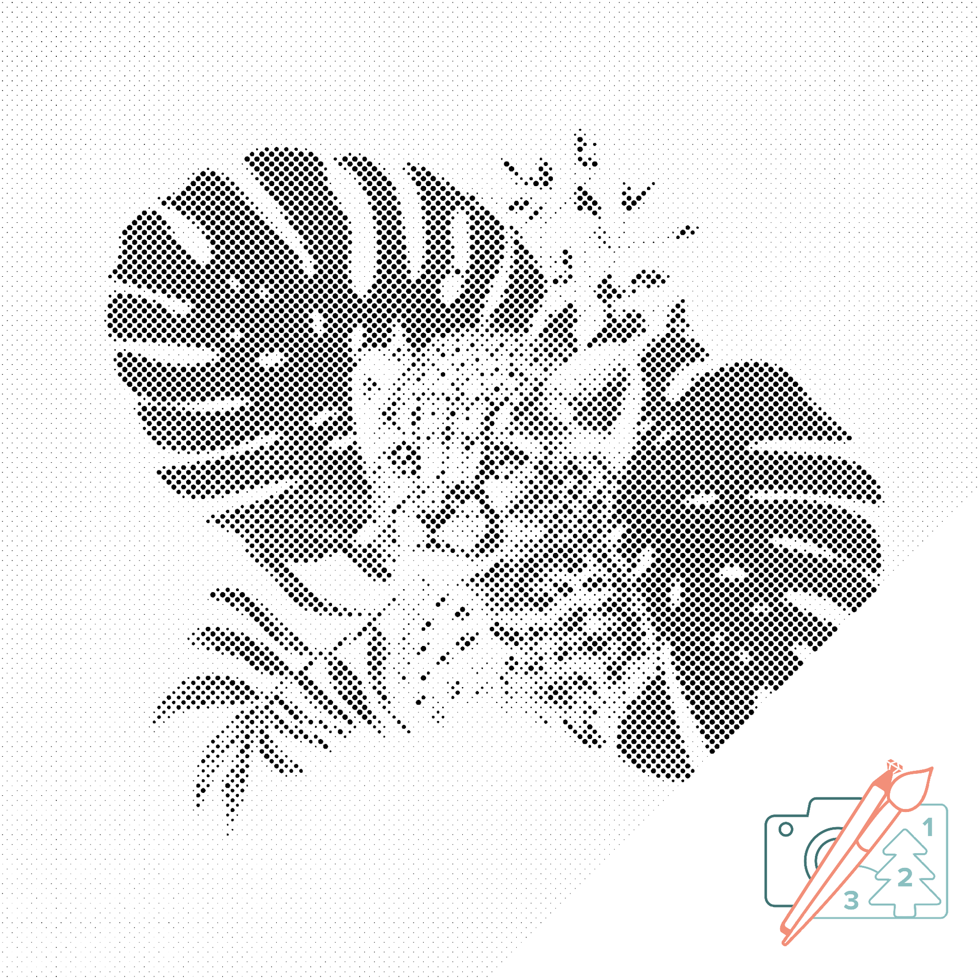 Mal-med-prikker -  Leopardungen og monsteraplanten