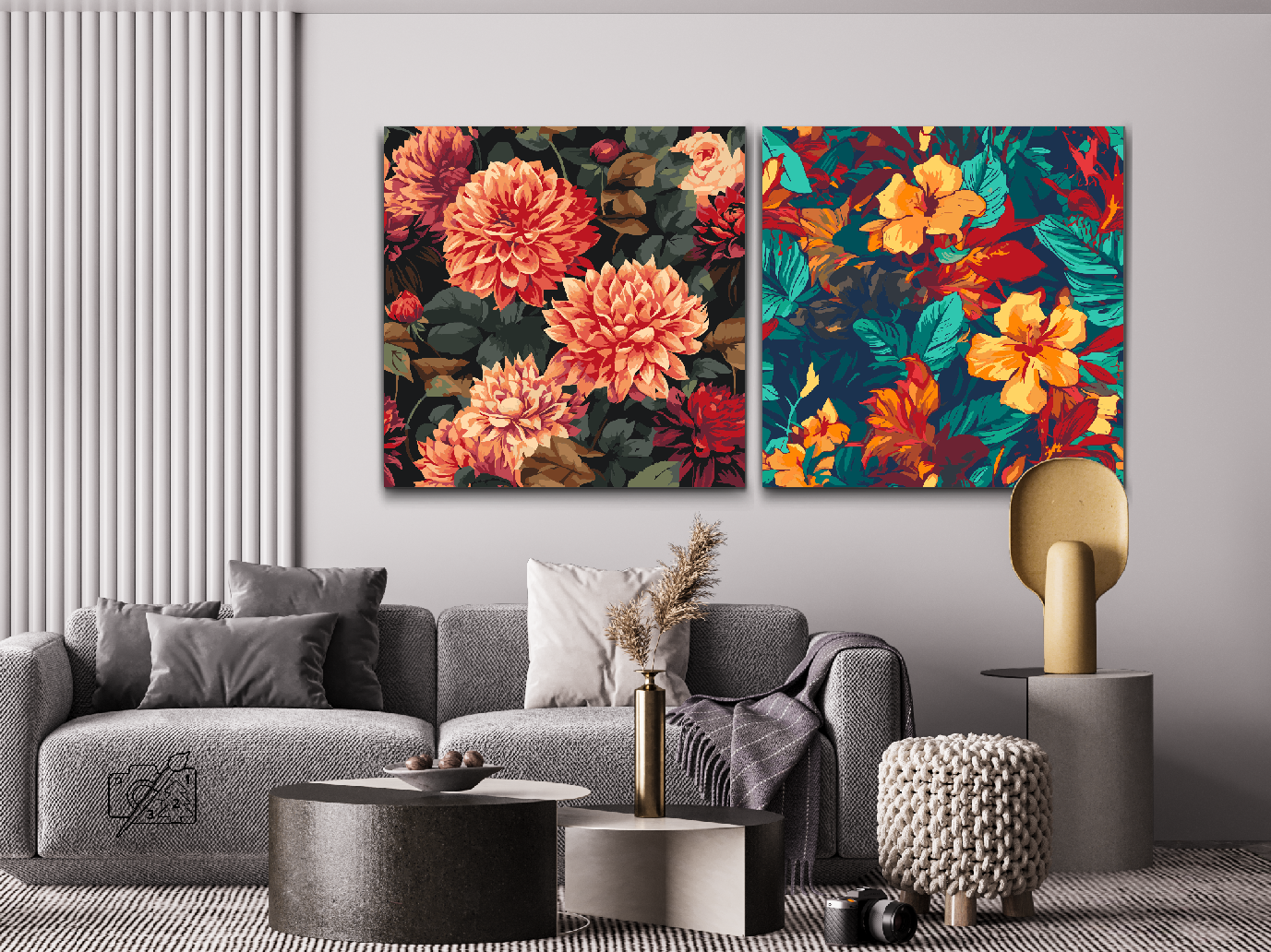 Paint by Numbers - Blomsterbaggrund 2 (sæt af 2)