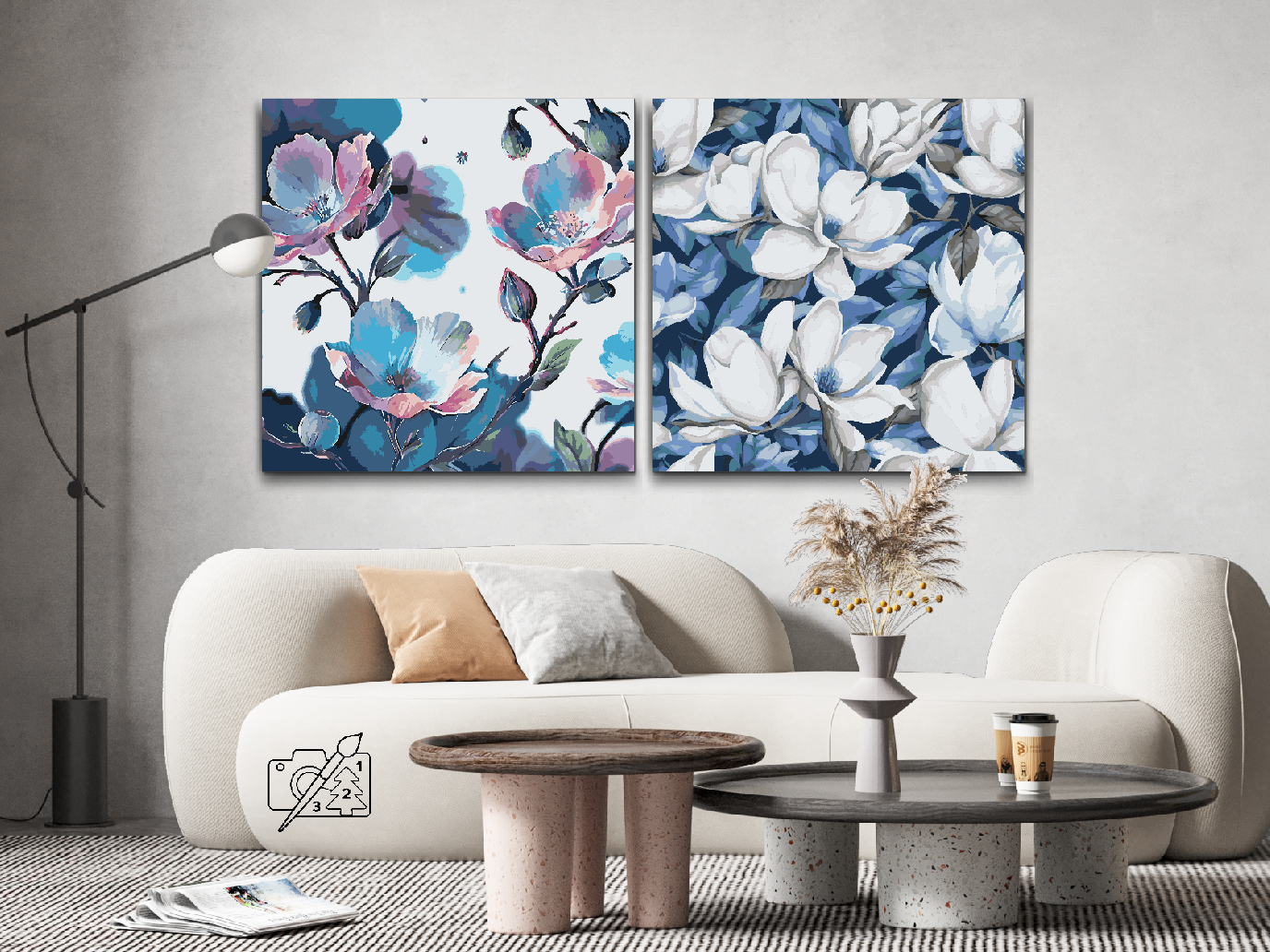 Paint by Numbers - Blomsterbaggrund 3 (sæt af 2)