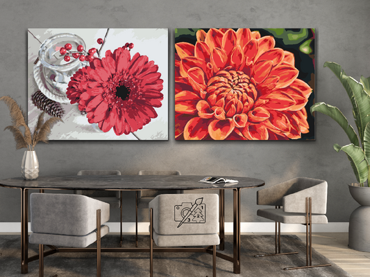 Paint by Numbers - Røde blomster (sæt af 2)