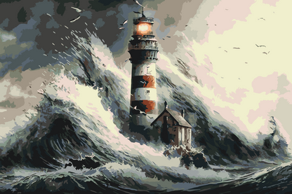 Paint by Numbers - Fyrtårn i en storm