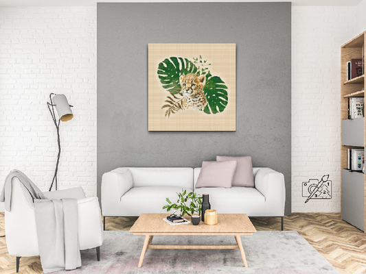 Diamond Painting - Leopardungen og monsteraplanten
