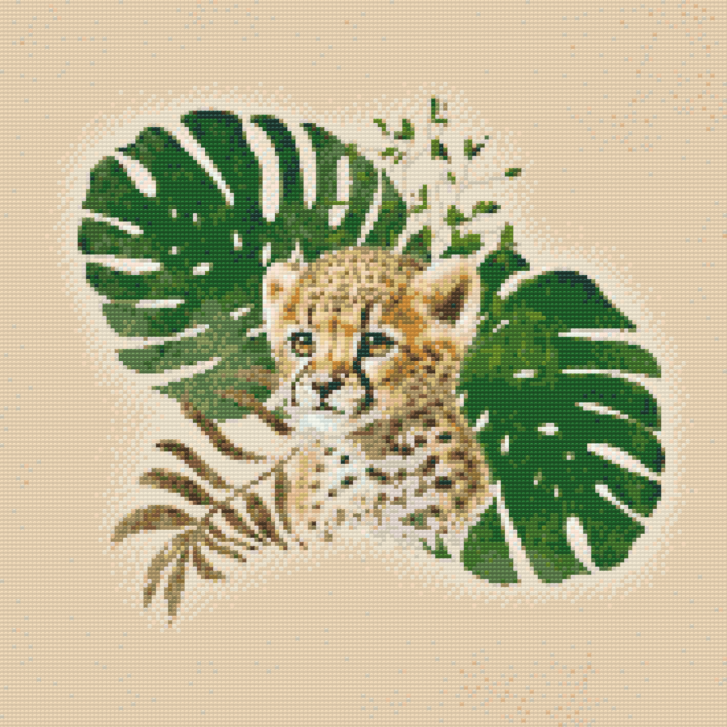 Diamond Painting - Leopardungen og monsteraplanten