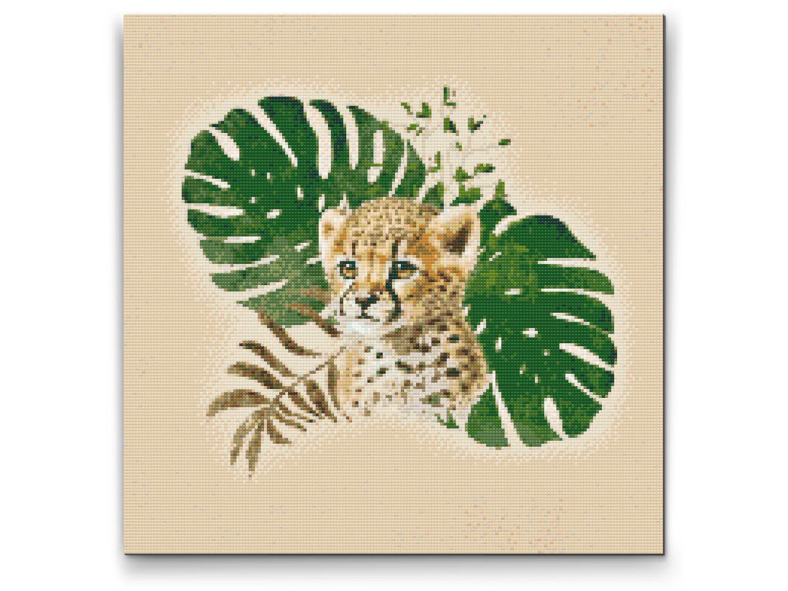 Diamond Painting - Leopardungen og monsteraplanten