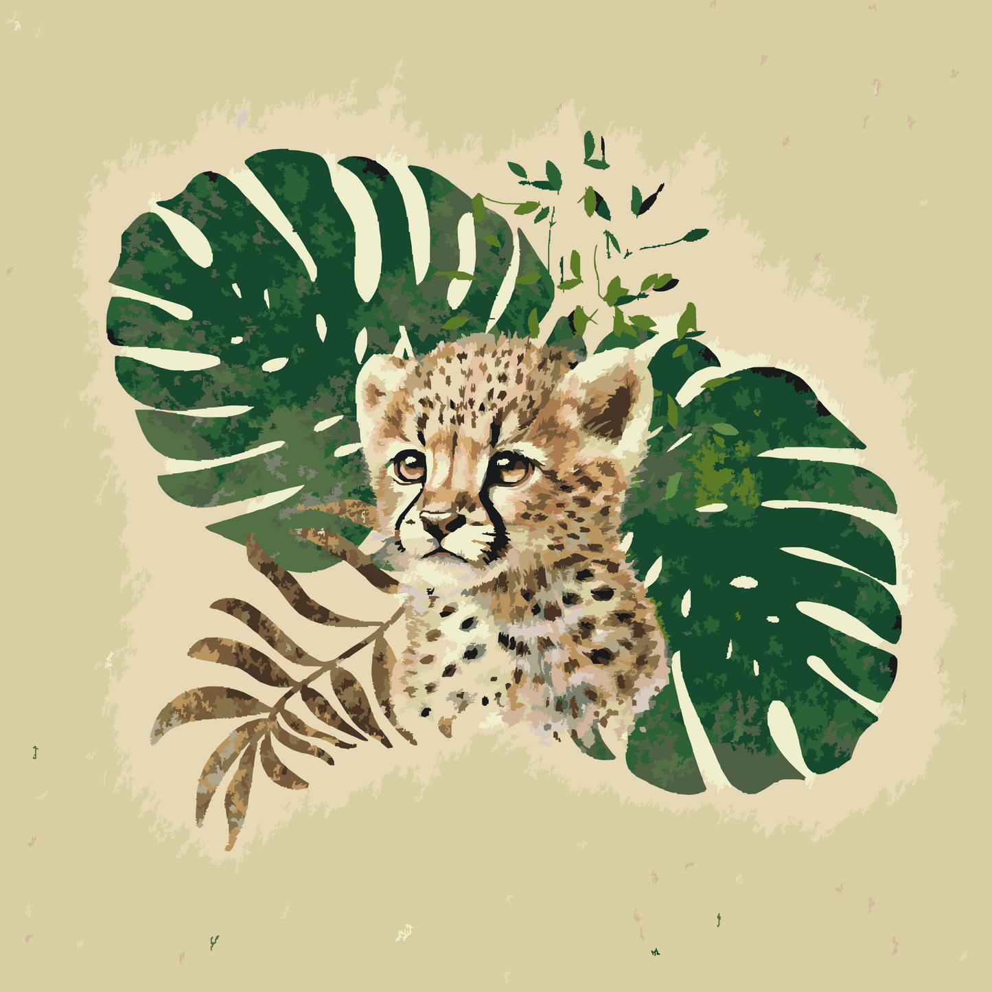 Paint by Numbers - Leopardungen og monsteraplanten