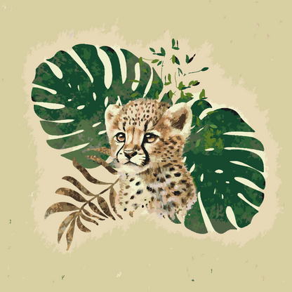 Paint by Numbers - Leopardungen og monsteraplanten