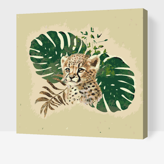 Paint by Numbers - Leopardungen og monsteraplanten