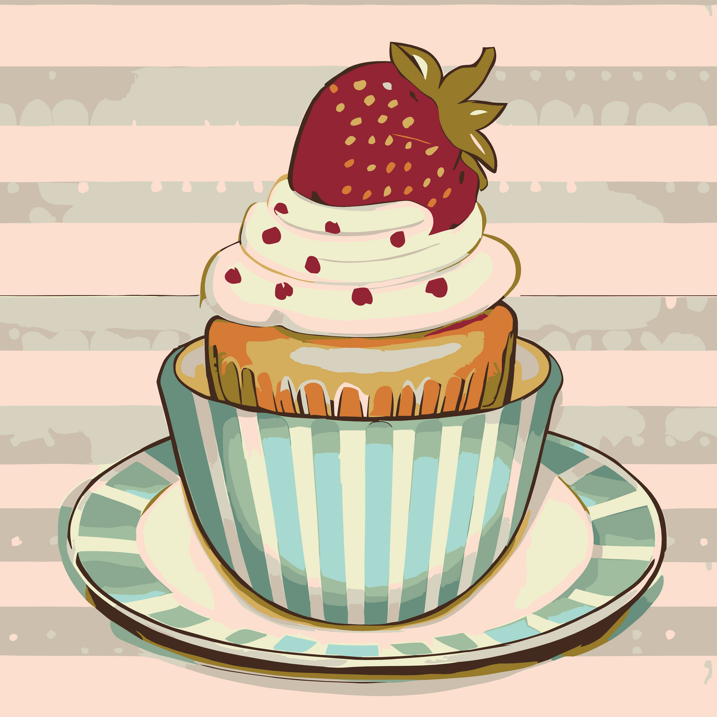 Paint by Numbers - Jordbær-cupcake