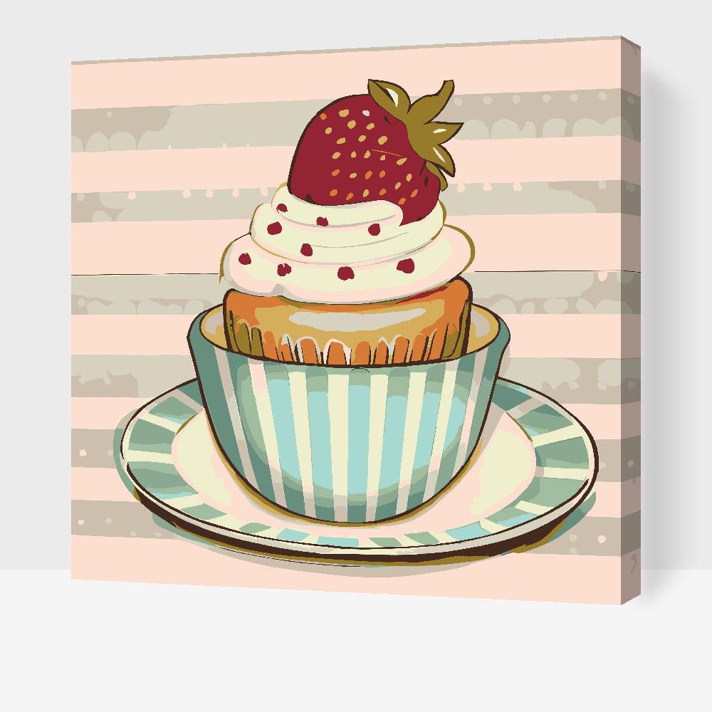 Paint by Numbers - Jordbær-cupcake