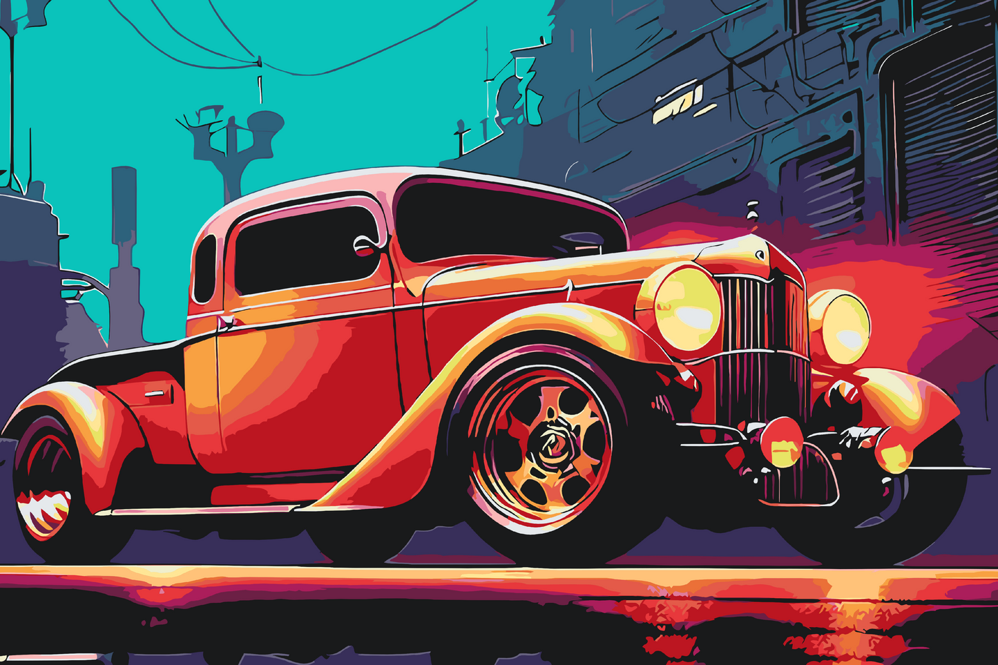 Paint by Numbers - Rød veteranbil