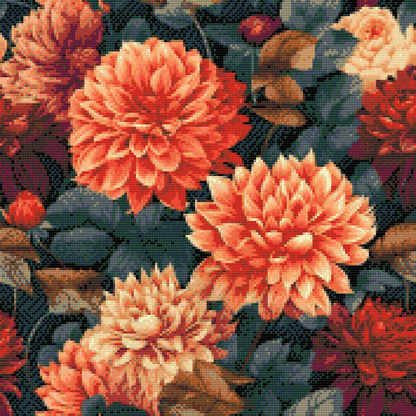 Diamond Painting - Blomsterbaggrund - dahliaer