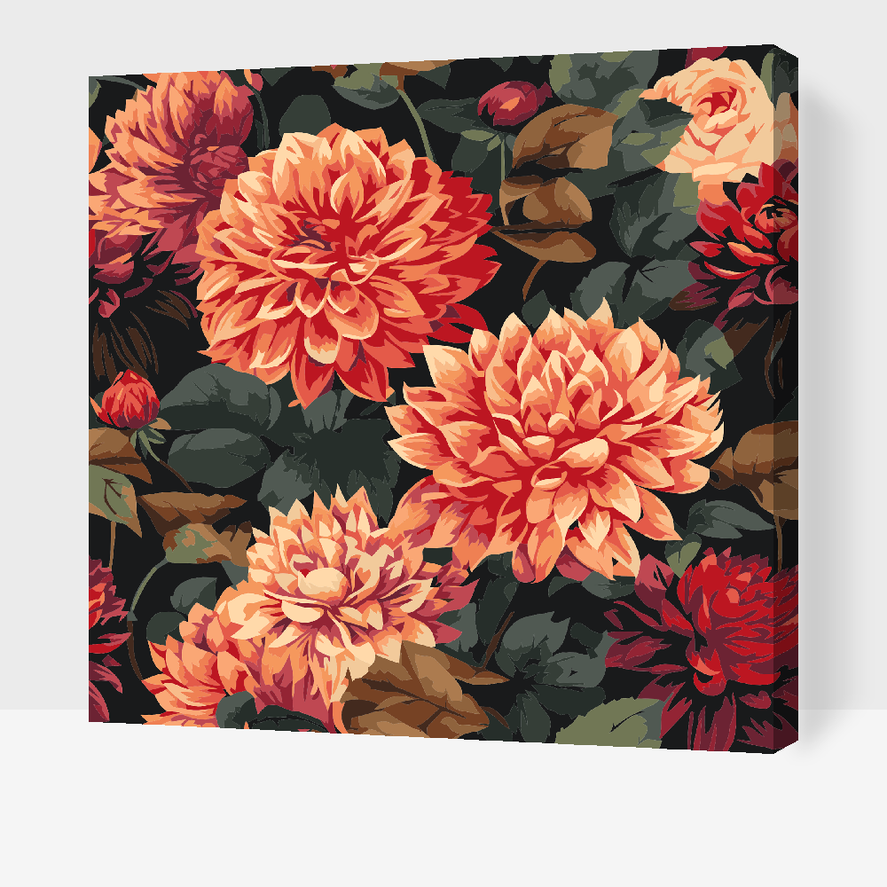 Paint by Numbers - Blomsterbaggrund - dahliaer