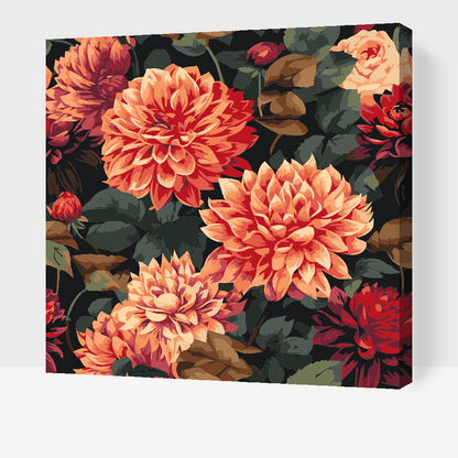 Paint by Numbers - Blomsterbaggrund - dahliaer