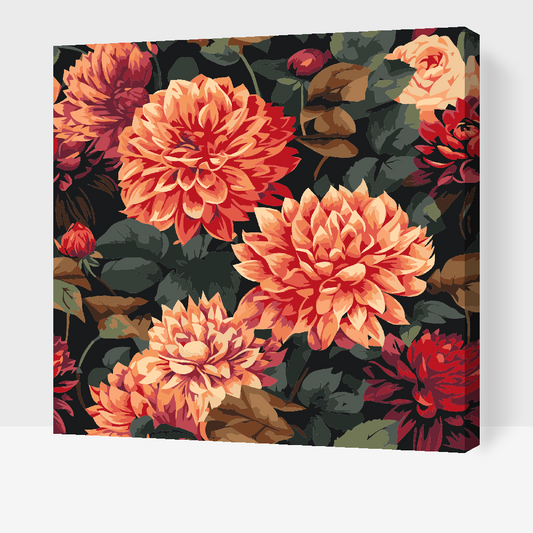 Paint by Numbers - Blomsterbaggrund - dahliaer