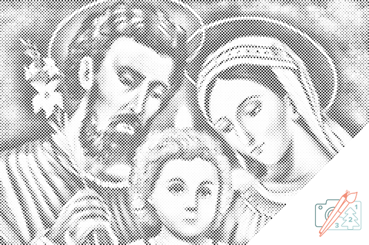 Mal-med-prikker -  Den hellige familie