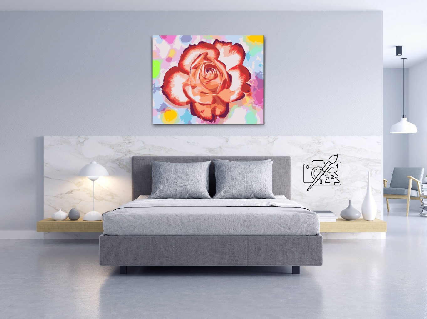 Paint by Numbers - Rose på en farverig baggrund