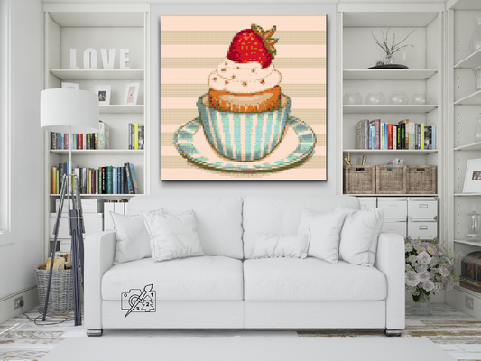Diamond Painting - Jordbær-cupcake