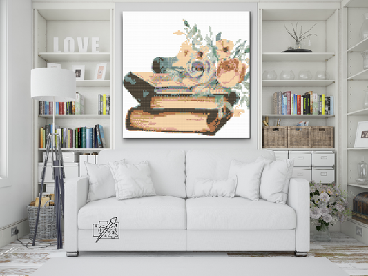 Diamond Painting - Blomster på bøger