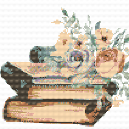 Diamond Painting - Blomster på bøger