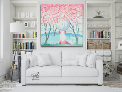Diamond Painting - Kvinde står under kirsebærtræer