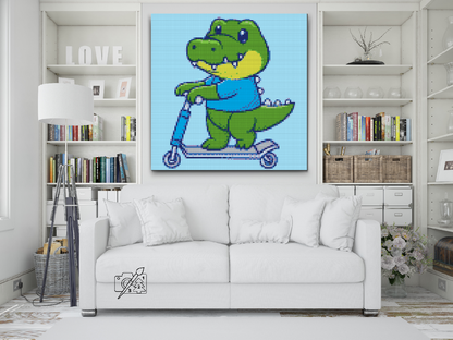 Diamond Painting - Krokodille på scooter