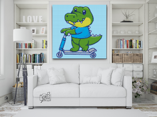 Diamond Painting - Krokodille på scooter