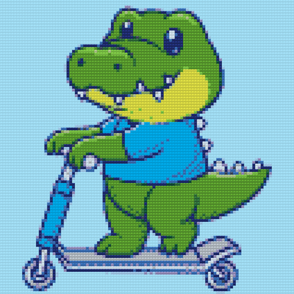 Diamond Painting - Krokodille på scooter