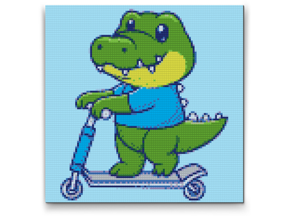 Diamond Painting - Krokodille på scooter
