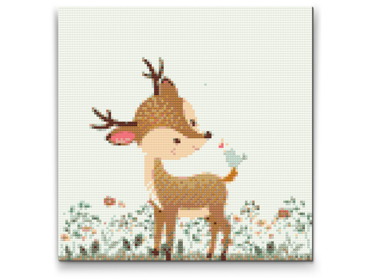 Diamond Painting - Fawn med en birdie
