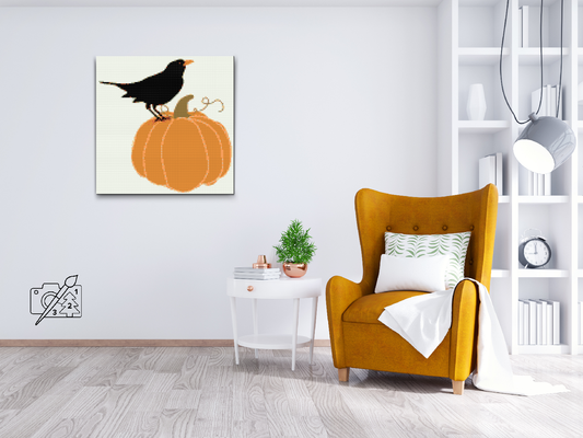 Diamond Painting - Ravn på et græskar