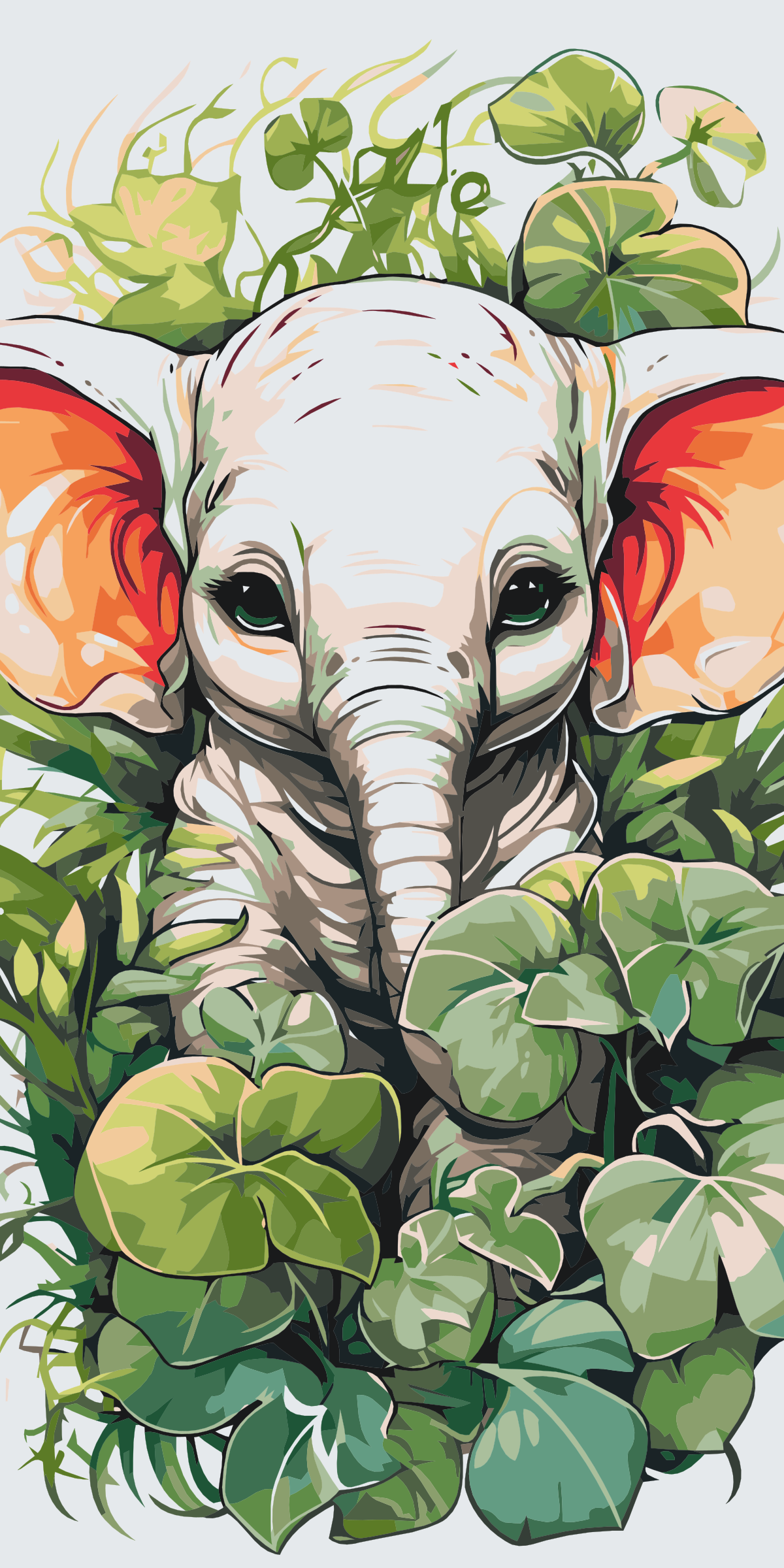 Paint by Numbers - Elefantkalv blandt planterne