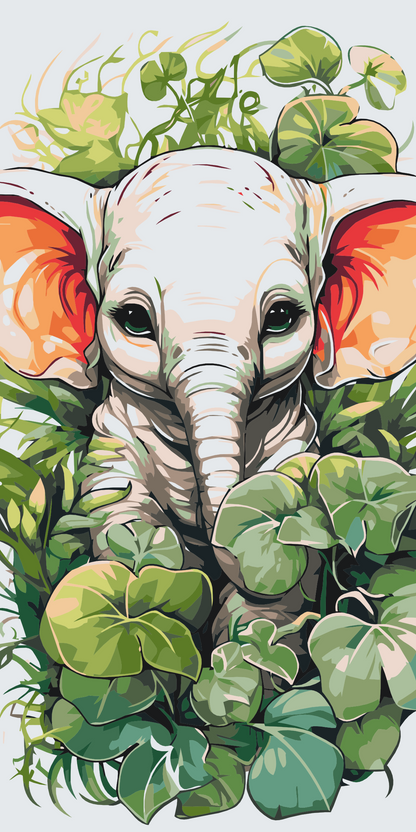 Paint by Numbers - Elefantkalv blandt planterne