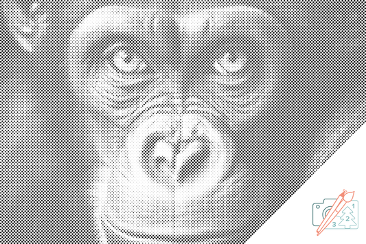 Mal-med-prikker -  Chimpanse tæt på