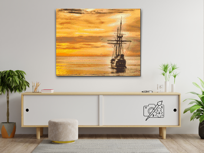 Diamond Painting - Sejlbåd ved solnedgang