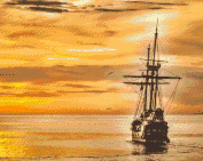 Diamond Painting - Sejlbåd ved solnedgang