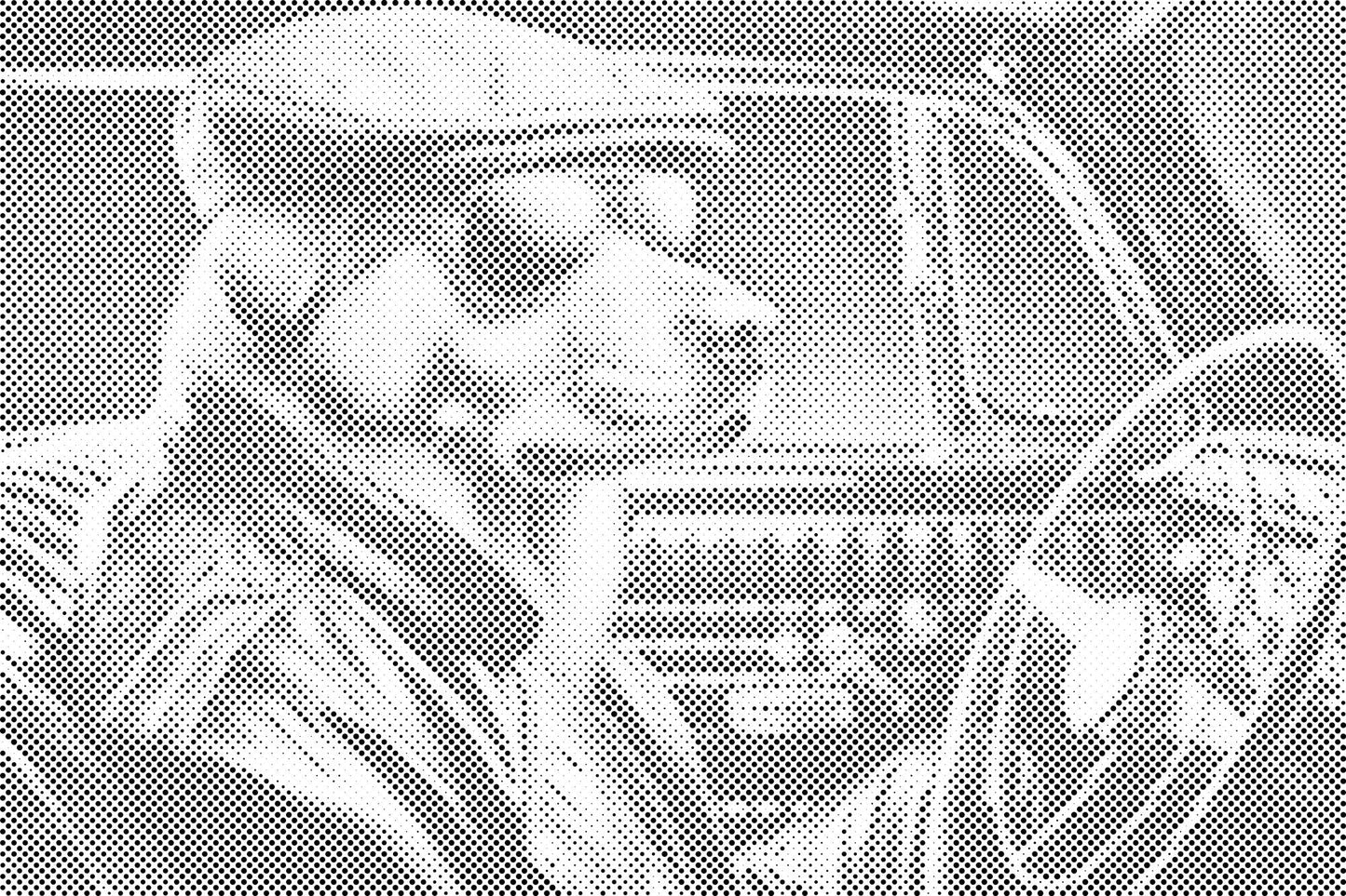 Mal-med-prikker -  En hund i en sort cabriolet