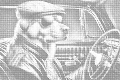 Mal-med-prikker -  En hund i en sort cabriolet