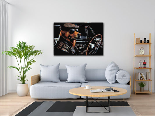 Diamond Painting - En hund i en sort cabriolet
