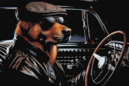 Diamond Painting - En hund i en sort cabriolet
