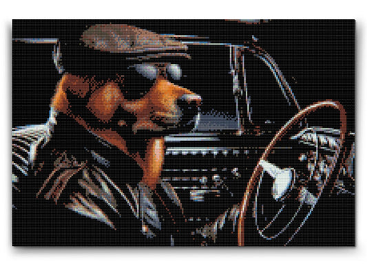 Diamond Painting - En hund i en sort cabriolet